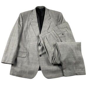 Paul Dione Classic Suit Mens 52R (READ) 100% Wool Grey Windowpane Formal